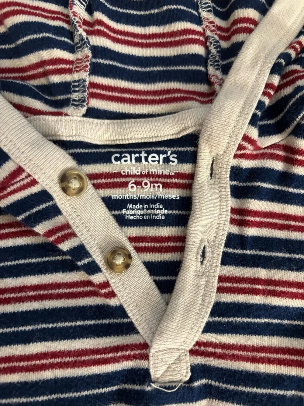 Carter's Navy, Red & White Striped Hooded Baby One-Piece